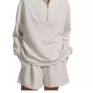 Varley Hawley Half Zip Sweatshirt, Ivory Marl - Size L